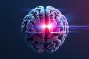 Illustration of a human brain showing a single attention pathway switching between tasks, representing task switching rather than true multitasking